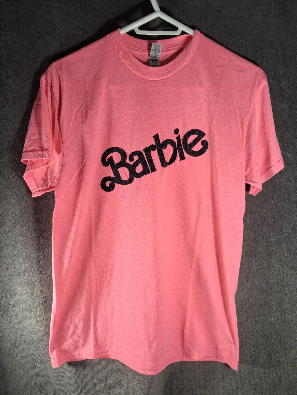 Barbie Black Glitter Neon Pink Graphic Logo Tee G M